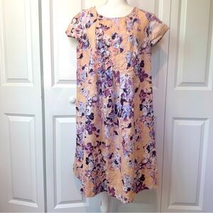 100% Linen J.Jill Love Linen Peach & Purple Contrast Floral Spring Summer Dress